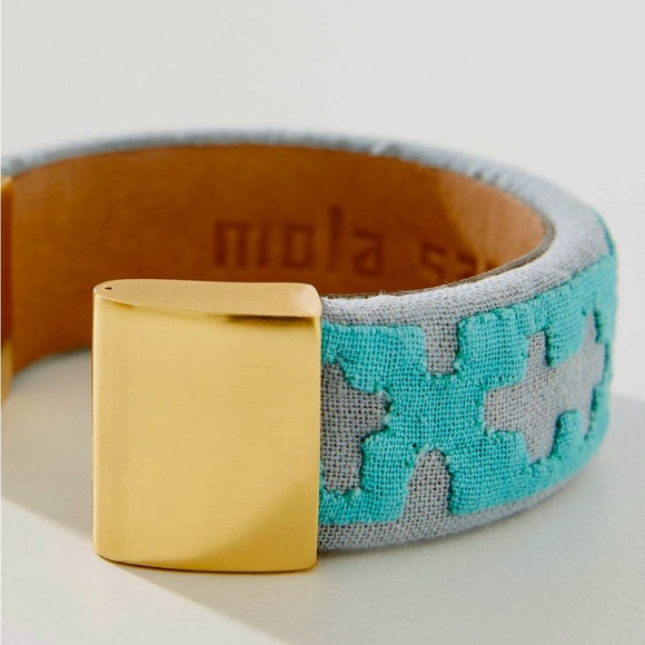 Anthropologie MOLA SASA Cuff Bracelet. 14K Gold-Plated Brass, Linen, Suede - Picture 7 of 8